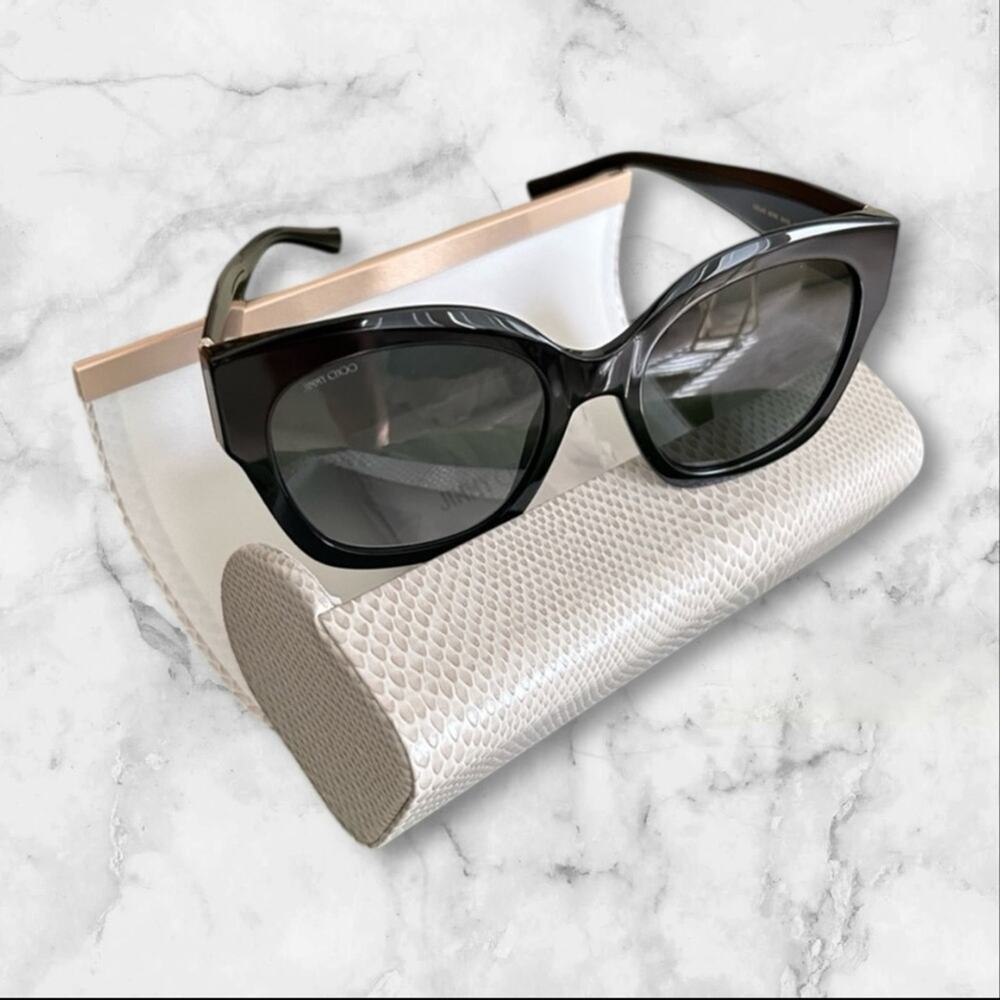 Jimmy Choo Leela/S 55mm Luxury Glossy Black Sunglasses with Gold and Sparkles